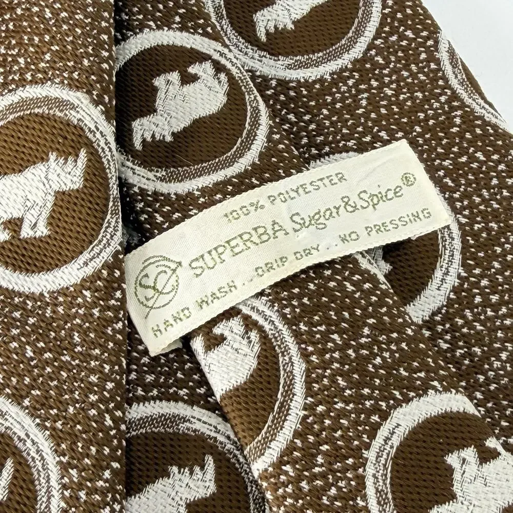 Vintage 70s Brown White Rhino Rhinoceros Next Tie Classic Formal Superba 4.25